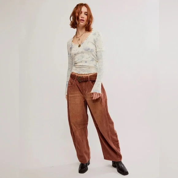 🌻🆕FREE PEOPLE We The Free Clover Printed Thermal-Ivory Combo-Size Medium - Picture 8 of 16